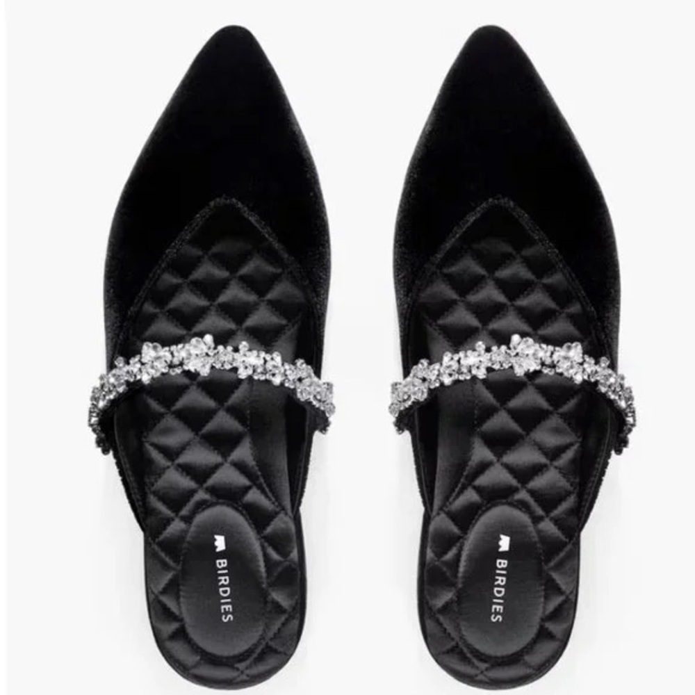 Birdies The Swan crystal flat velvet mules